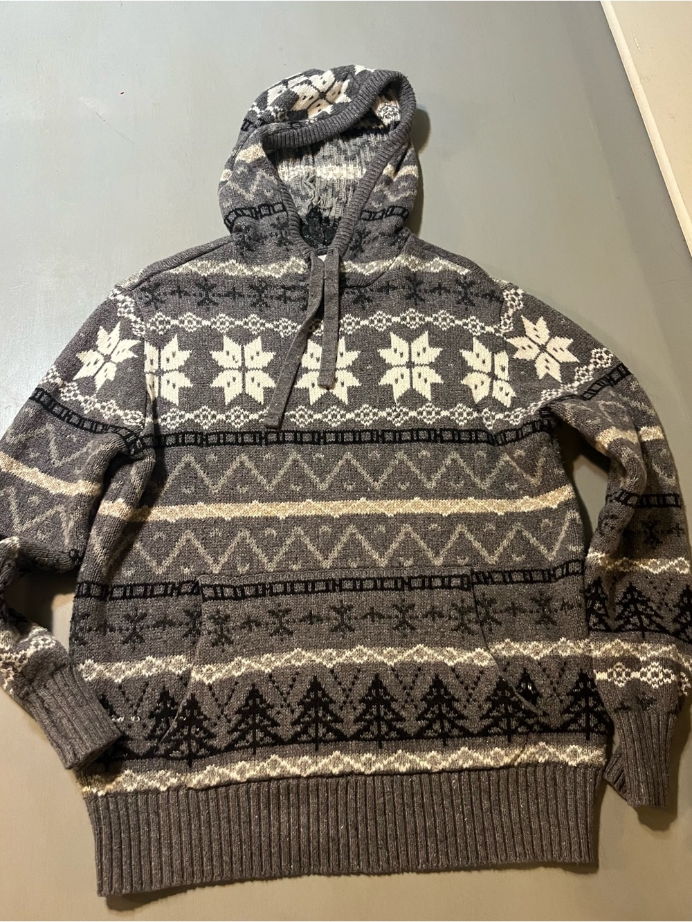 American Eagle Men's Cotton blend Fair Isle Knit Hooded Sweater - Size Small 